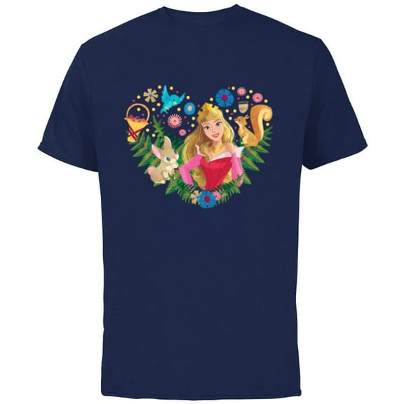 Disney Princess Aurora Heart - Short Sleeve Cotton T-Shirt for Adults - Customized-Navy