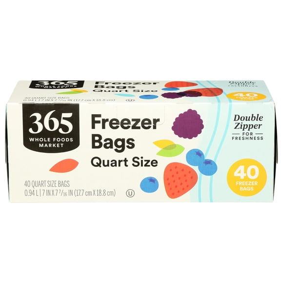 Bolsas para congelador 365 de Whole Foods Market, tamaño cuarto de galón, 40 unidades