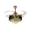 thumbnail image 4 of 42" Crystal LED Ceiling Fan Light, Retractable Blades, 2-way RotationBlack, Chandelier with Remote Control for Indoor 85-265V, 4 of 23