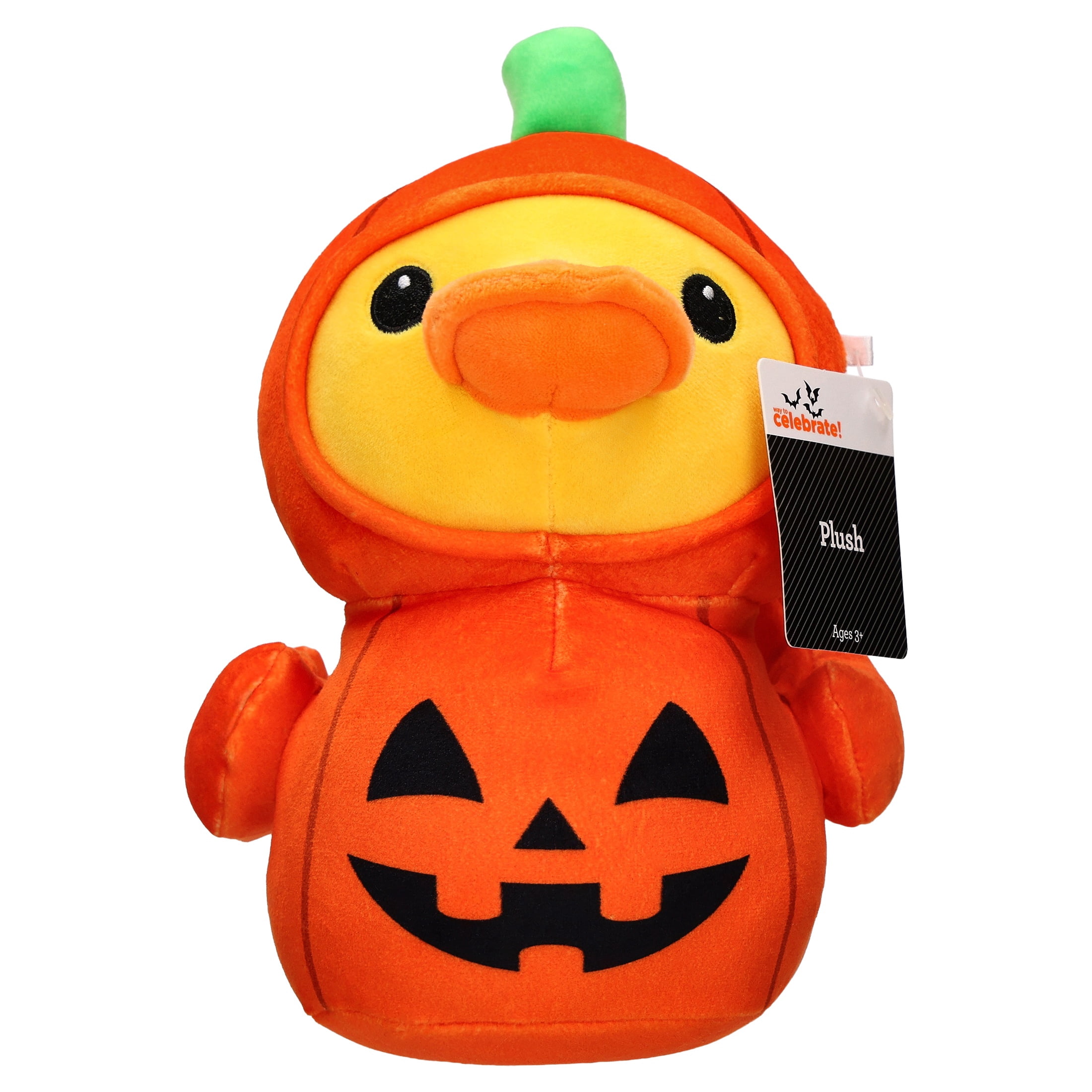 Jack-o'-Lantern Duck Plush, Orange and Yellow, 8.7", Halloween by Way To Celebrate