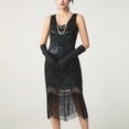 thumbnail image 3 of Women's Vintage Sequin Beaded Fringe Dress Round Neck Short Sleeve Mesh Elegant Slim Fit Dresses for Evening Party Green L, 3 of 4
