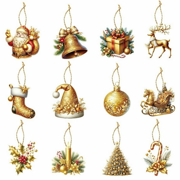Christmas Decorations Gift Tag Golden Christmas Tree Decorations Hanging Ornaments