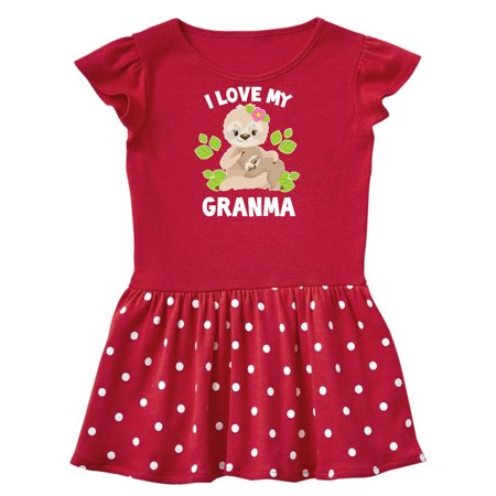 

Inktastic Cute Sloth I Love My Granma with Green Leaves Gift Toddler Girl Dress