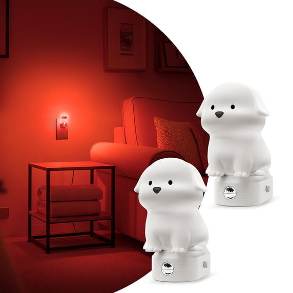 YANSUN LED Plug in Night Light for Kids, 2-Pack, 3D Cute Puppy Night Lights with Dusk to Dawn Sensor, RGB Soft White 3000K Dog Night Light, Christmas Birthday Gift Nightlight for Kids, Room Decor