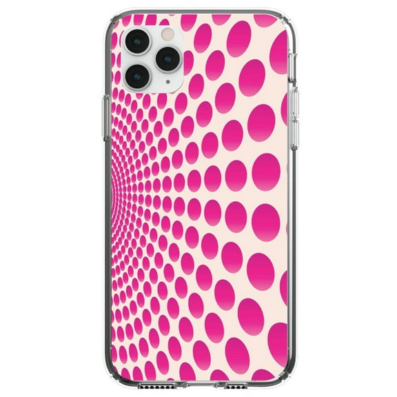 DistinctInk Clear Shockproof Hybrid Case for iPhone 11 (6.1" Screen) - TPU Bumper, Acrylic Back, Tempered Glass Screen Protector - Hot Pink Polka Dots Swirl