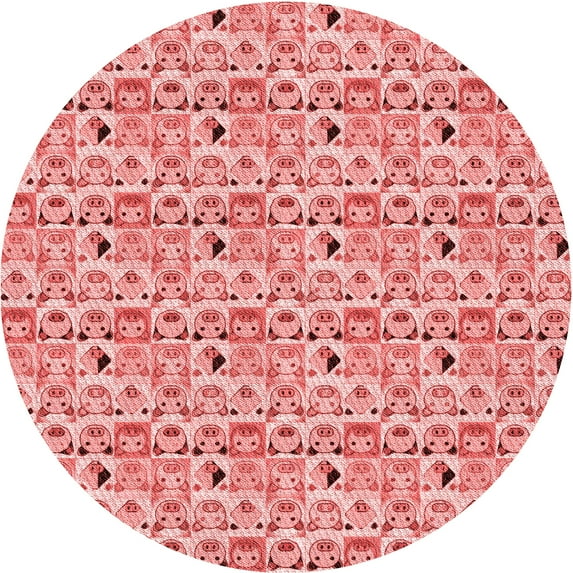 Ahgly Company Machine Washable Indoor Round Transitional Pastel Pink Area Rugs, 4' Round