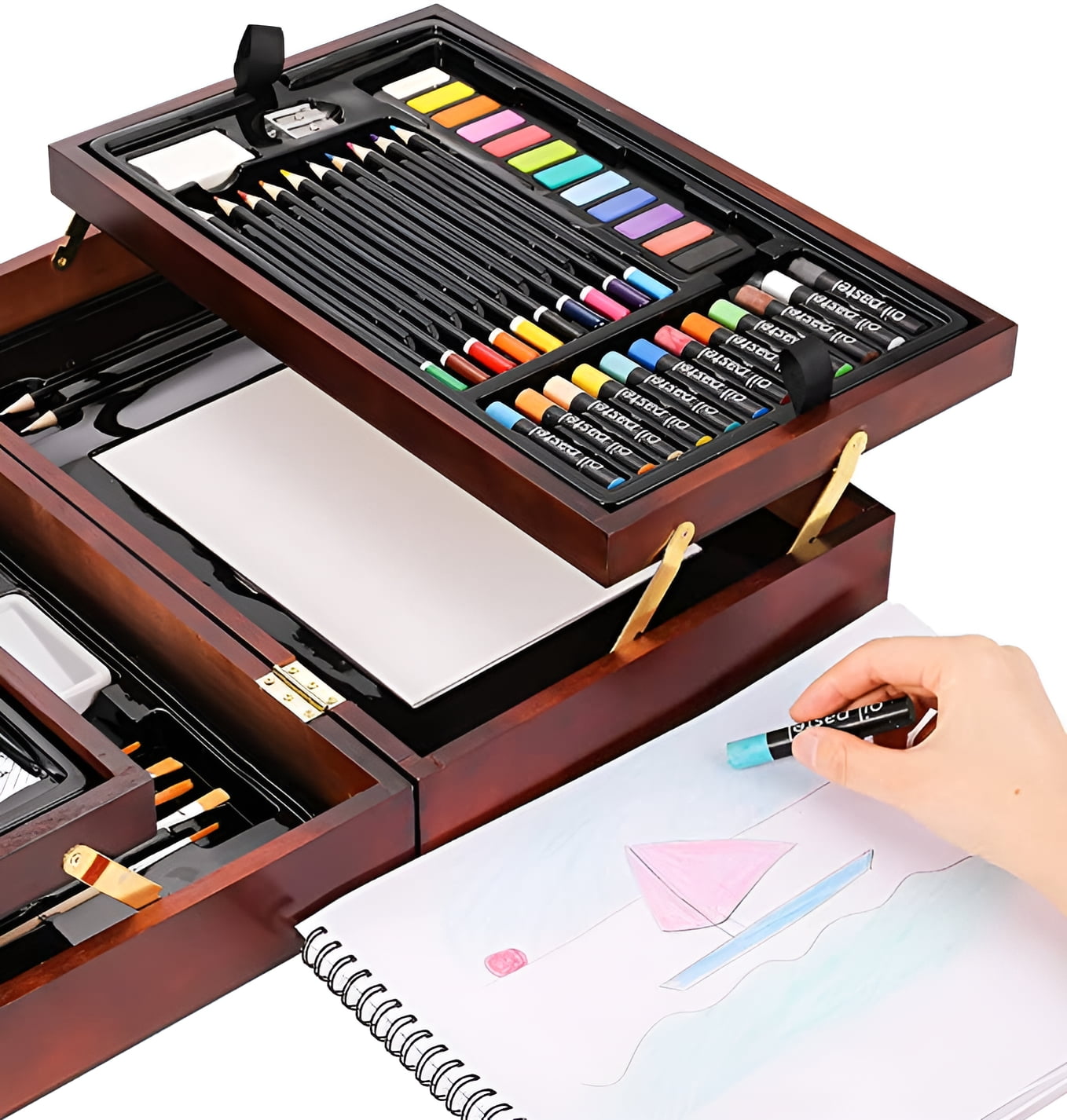 Vigorfun Art Supplies 85 Pieces, Deluxe Wooden Art Set Crafts Drawing Painting Kit with 2 Sketch Pads, Oil Pastels, Acrylic, Watercolor Paints, Creative Gifts Box for Adults Artist Kids