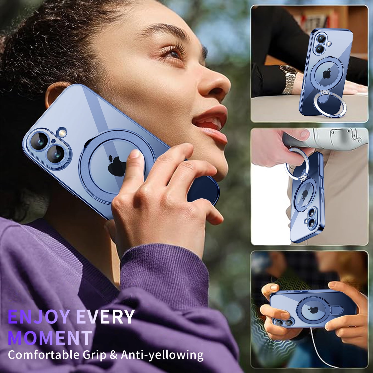 JETeacka Magnetic for iPhone 17 Case with Invisible Kickstand, MagSafe Compatible, Camera Protection, Shockproof Not Yellowing Slim Soft Cover, Blue