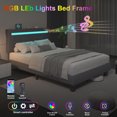 thumbnail image 3 of E-motie Full Bed Frame with 2 Bluetooth Speakers, Upholstered Platform Bed with Led Headboard, Charging Station, Gray, 3 of 8