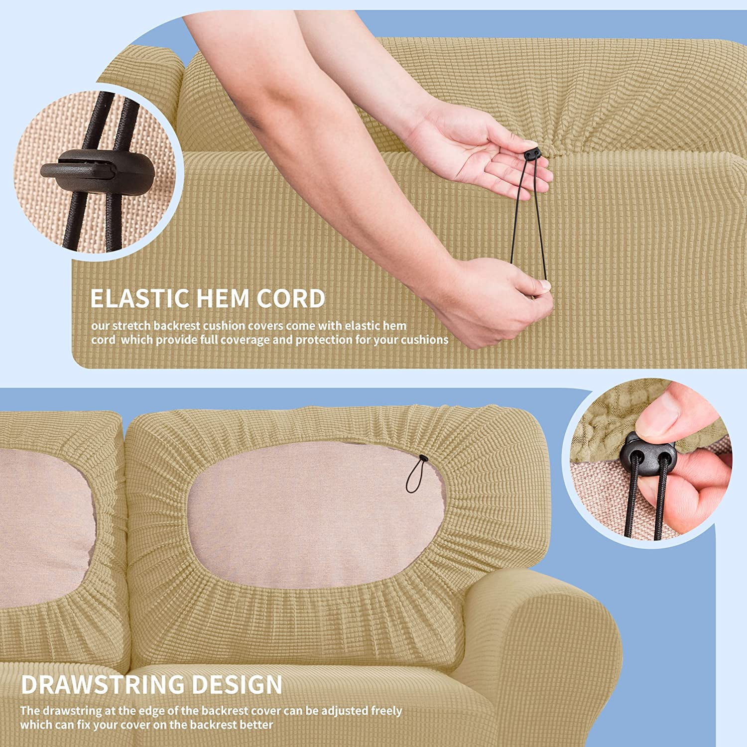 Subrtex Sofa Slipcover Sets 5 Pieces Stretch Couch Cover Backrest Cushion Covers (Loveseat, Khaki)