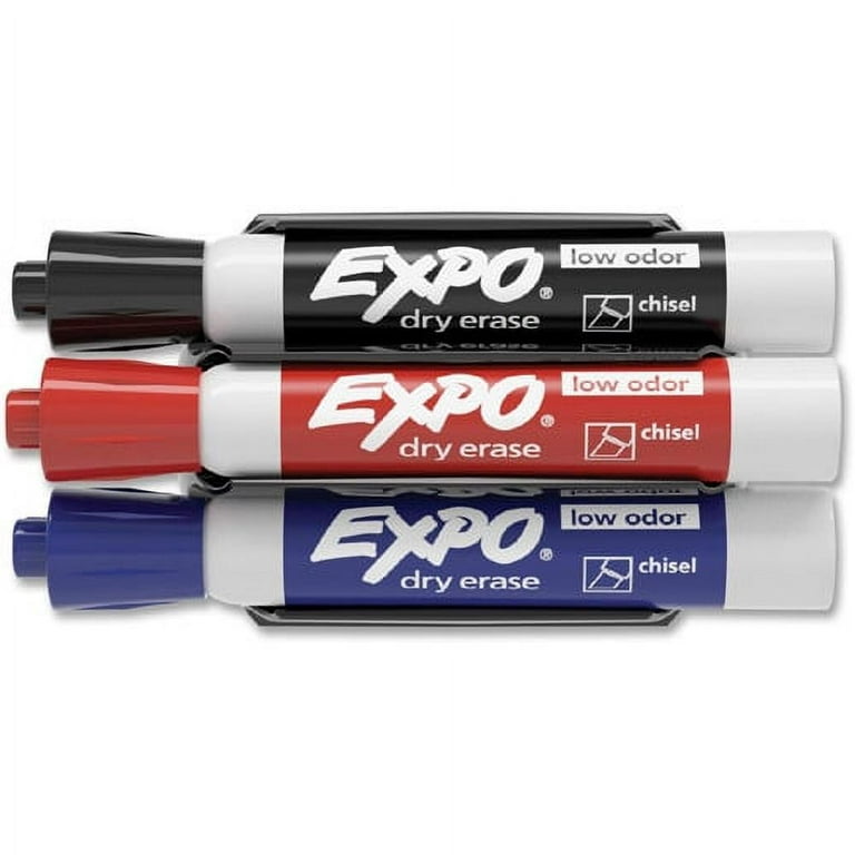 Expo 81503 Assorted 3-Color Chisel Point Dry Erase Marker with Magnetic  Clip Eraser