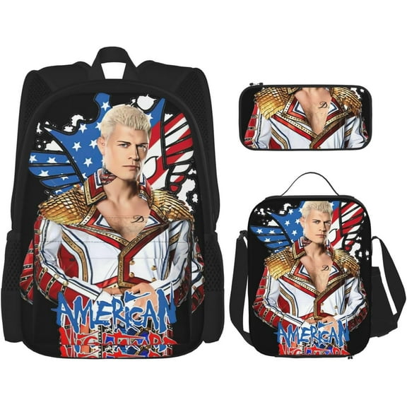 Cody Wrestler Rhodes Backpack 3 Pieces Set With Lunch Box And Pencil Case Combination for Work/Sport/Picnic Adjustable Laptop Backpack Travel Daypack Stationery Bag AS PIC