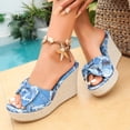 thumbnail image 2 of Rokment Bow Polka Dot Platform Wedge Dress Slip on Sandals for Women Bride Wedding Vintage Casual Leather Espadrilles Extra Chunky High Heels Slides Dressy Slippers Summer Blue Size 6.5, 2 of 6