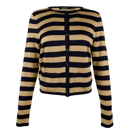 Lauren Ralph Lauren Womens Plus Metallic Striped Cardigan Sweater