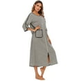 thumbnail image 2 of Women's Zip Up Ankle Length Robes Half Sleeve Zipper Bathrobe Cotton House Coat with Pockets,Plus Size Striped O-neck House Coat Loungewear Long Nightgown Housedress,S-XXL Gray, 2 of 7