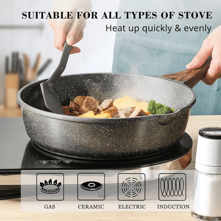 CAROTE White Nonstick Frying Pan Skillet,10 Non Stick Granite Fry Pan with  Glass Lid, Egg Pan Omelet Pans, Stone Cookware Chef's Pan, PFOA Free