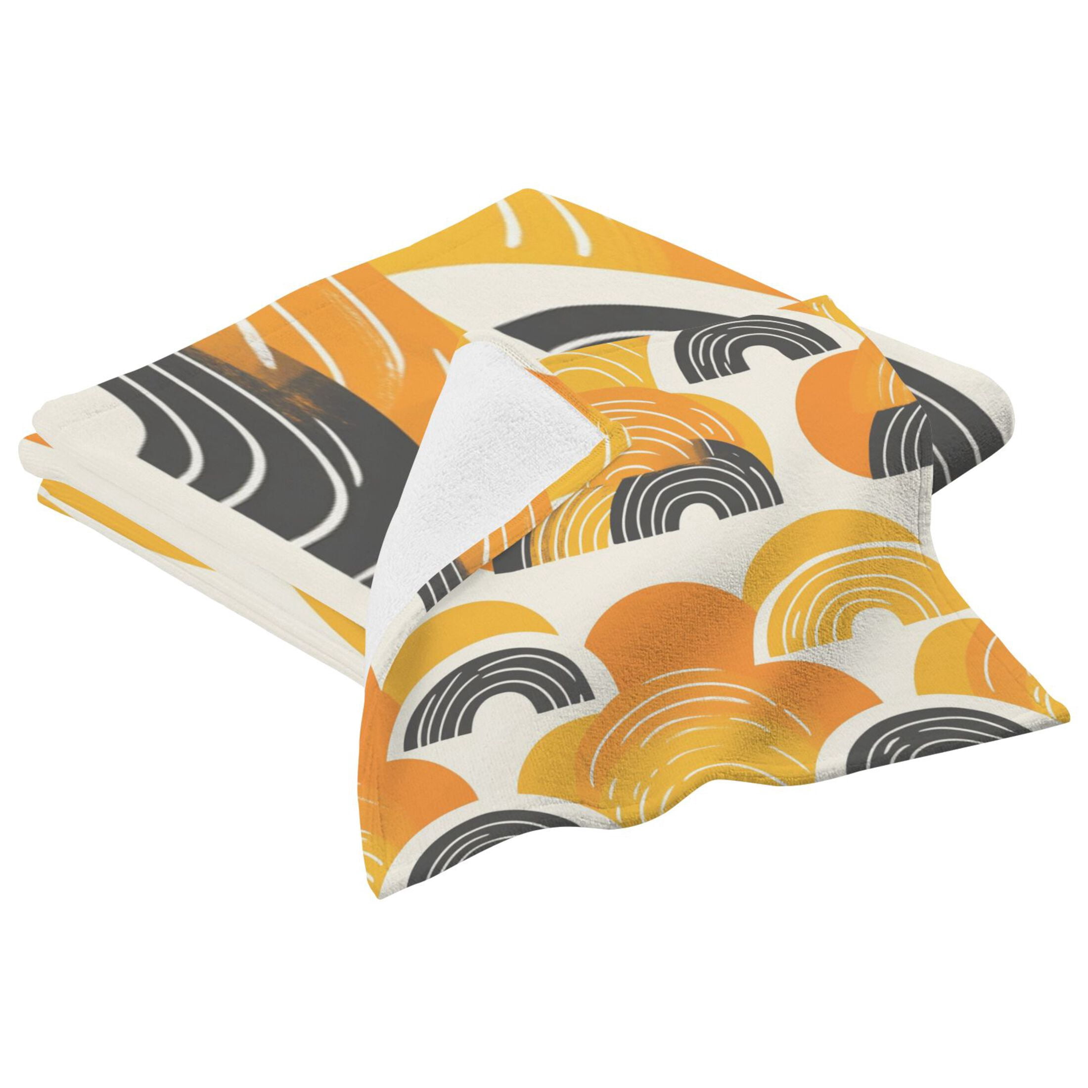 Orange Color Pattern 2 Piece Cotton Bath and Face Towel Set Soft and Absorbent, for Beach Pool Bathroom