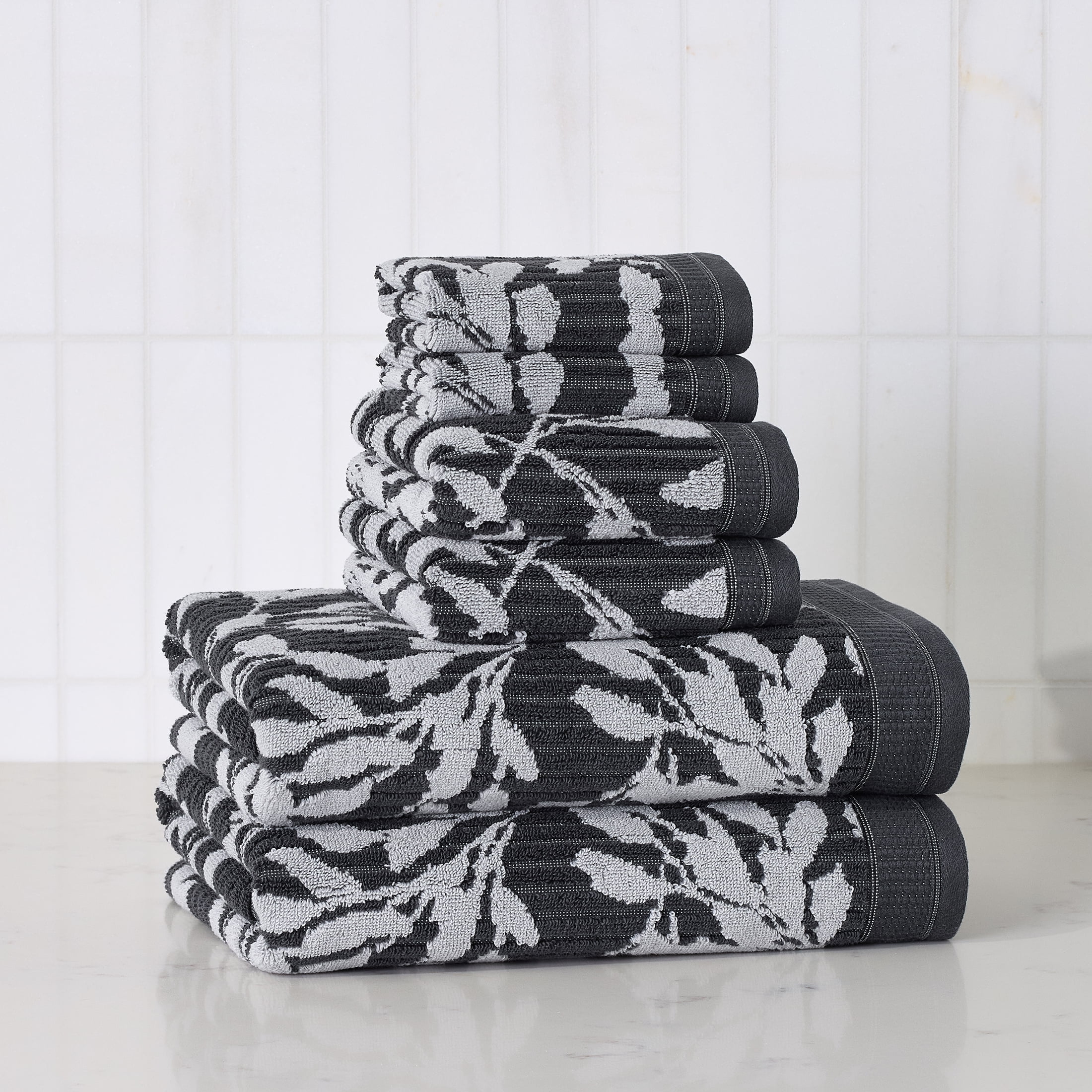 Better Homes & Gardens Signature Soft Floral 6 Piece Towel Set,Grey Shadow/Soft Silver