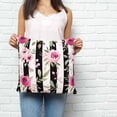 thumbnail image 2 of Pink Roses Pillow Covers 24x24 Inch Decorative Throw Pillow Cover, Romantic Flowers Leaves Floral Black Stripes Sofa Pillowcases Accent Cushion Case Home Decor Bedroom Living Room, 2 of 6