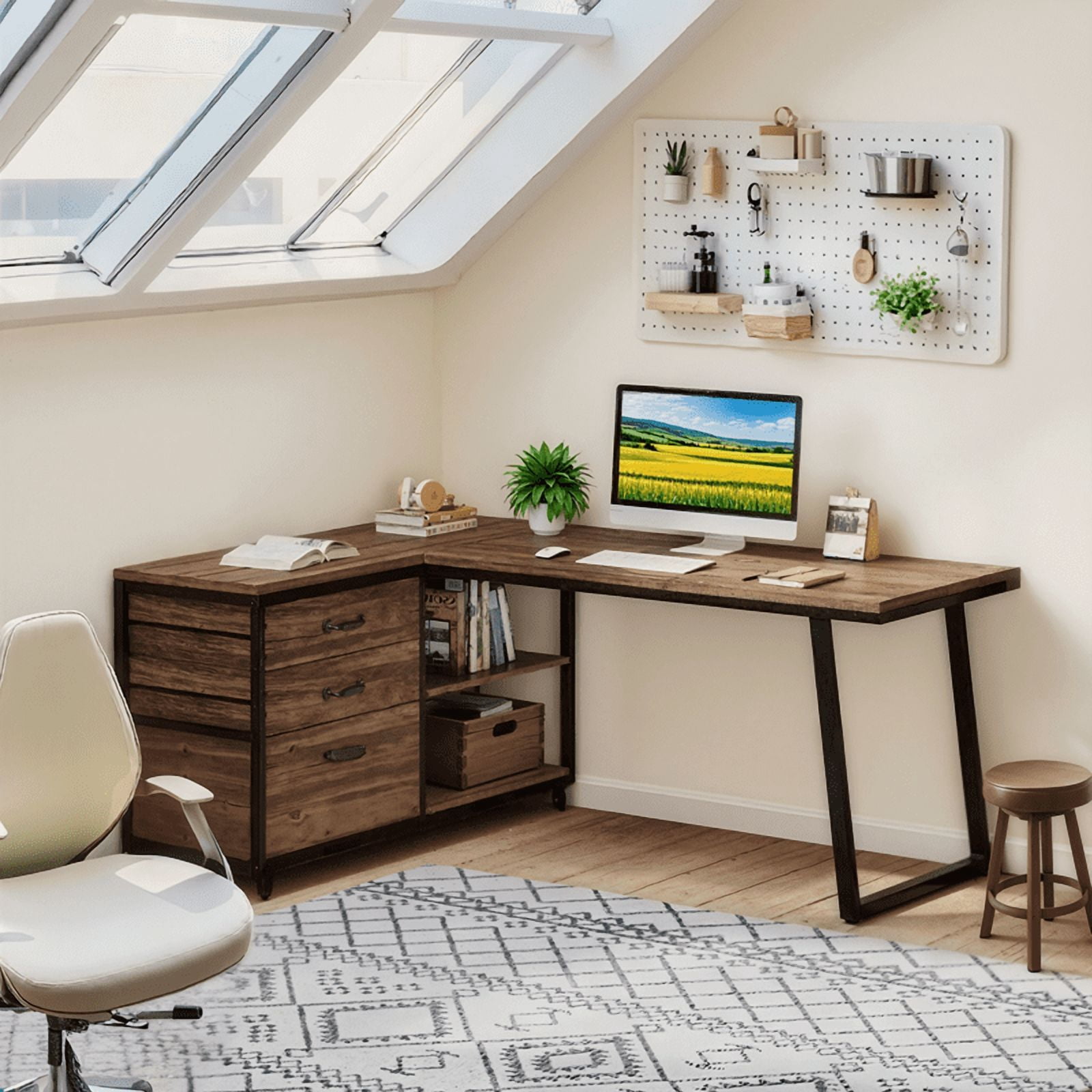 53" Reversible L-Shaped Computer Desk With 3 Drawers & Shelves - Spacious Workstation For Home Office, Study & Gaming (Rustic Brown)