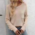 thumbnail image 3 of UTSJKR Women's Knit Sweaters with Chest Pockets Classic Solid Crew Neck Sweaters Casual Loose Comfy Basic Pullover Jumper Tops Long Sleeve Tops 2024 Fashion Beige L, 3 of 6