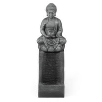 LuxenHome 35" Meditating Buddha Outdoor Water Fountain with LED Lights, Gray Resin Waterfall Fountains Garden Decor