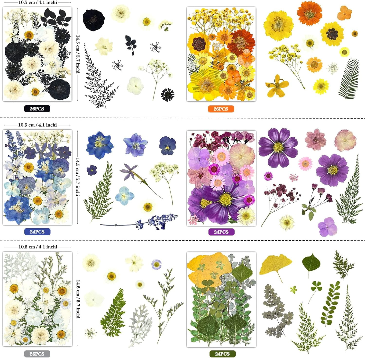 150Pcs Pressed Flowers for Crafts, Colorful Dried Flowers for Crafts Real Natural Dried Pressed Flowers Dry Leaves Bulk for Resin, DIY Art, Scrapbook, Jewelry, Card, Candle & Soap Making with Tweezer