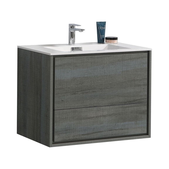 KubeBath DeLusso 30" Ocean Gray Wall Mount Modern Bathroom Vanity