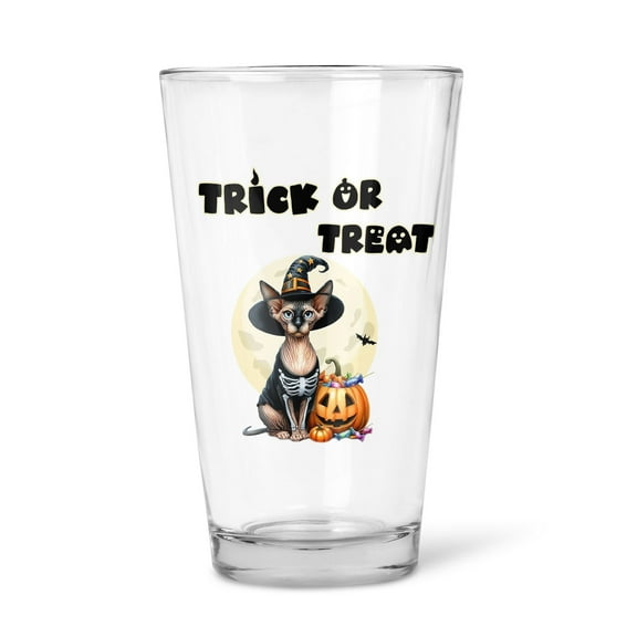 Trick or Treat Sphynx Needs Candy Happy Halloween Night 16oz Pint Beer Glass Mug Cat Lover Kitten Owner Gifts Idea Beer Glasses Cup - 02020