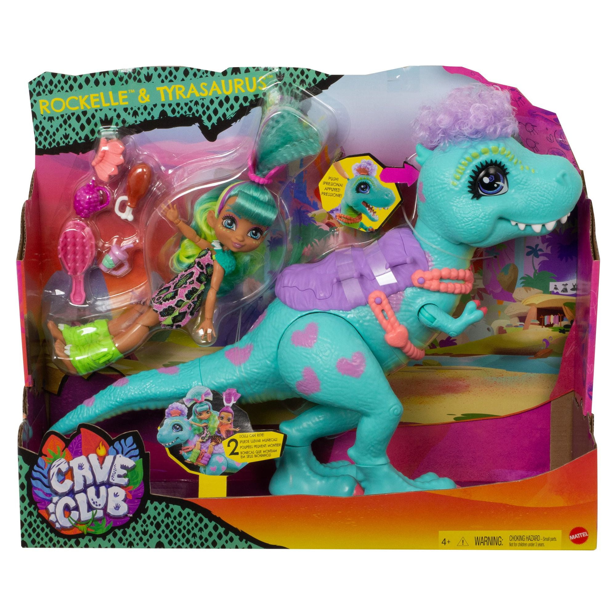 Cave Club Rockelle Doll And Tyrasaurus Dinosaur Playset For 4