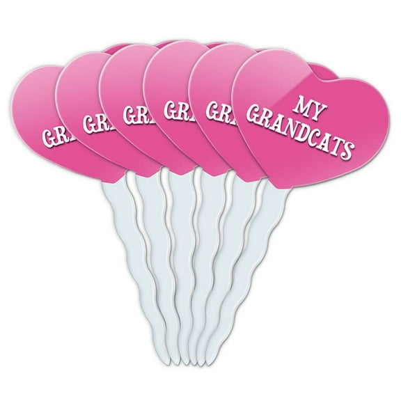 Grandcats Heart Love Cupcake Picks Toppers - Set of 6