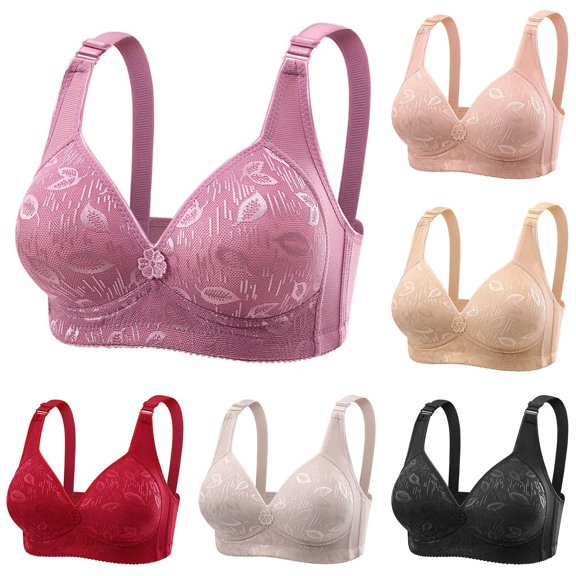 Women's Solid Color Embroidery Bra, Comfortable Daily Bra Wireless, No Underwire Breathable Bras for Women, Thin Lightweight Smoothing Support | TruBelle,Beige 40/90