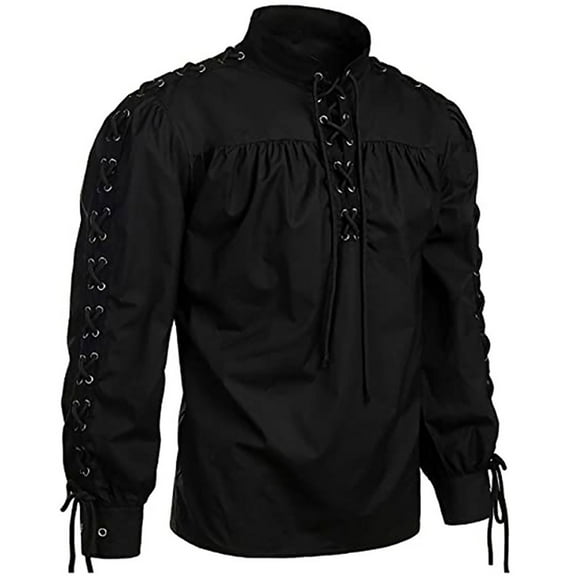 Ketyyh-chn99 Men's Casual Pullover Sweatshirts Fall Clothes Men's Bandage Long Sleeve Shirt Gothic Men's Shirt Black,3XL