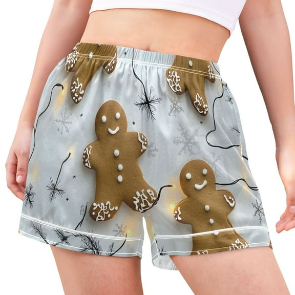 joogoo Women's Pajama Lounge Shorts Gingerbread Christmas Bottoms Sleep Short M