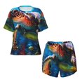 thumbnail image 3 of Lafuoo Ice Blue Ocean Sea Turtle Pattern Women's Round Neck Short Sleeve Pajamas Set, Button Pajamas Elastic Band Pajamas Home Wear-Medium, 3 of 9
