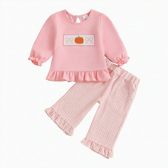 HCNTES Halloween Outfit Toddler Baby Girl Boy Pumpkin Long Sleeve Sweatshirt Pants Knit Clothes Fall Winter(Pink&1,2-3 Years)