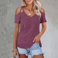 thumbnail image 2 of Camisetas de manga corta, camisetas con hombros descubiertos, camisetas con hombros descubiertos para mujer, camiseta con cuello en V, estética elegante, 2 of 5