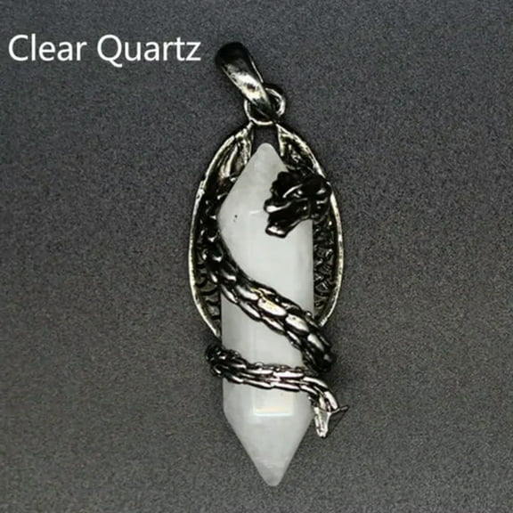 Natural Chakra Crystal Quartz Dragon Pendant Double Pointed Hexagon Column Stone