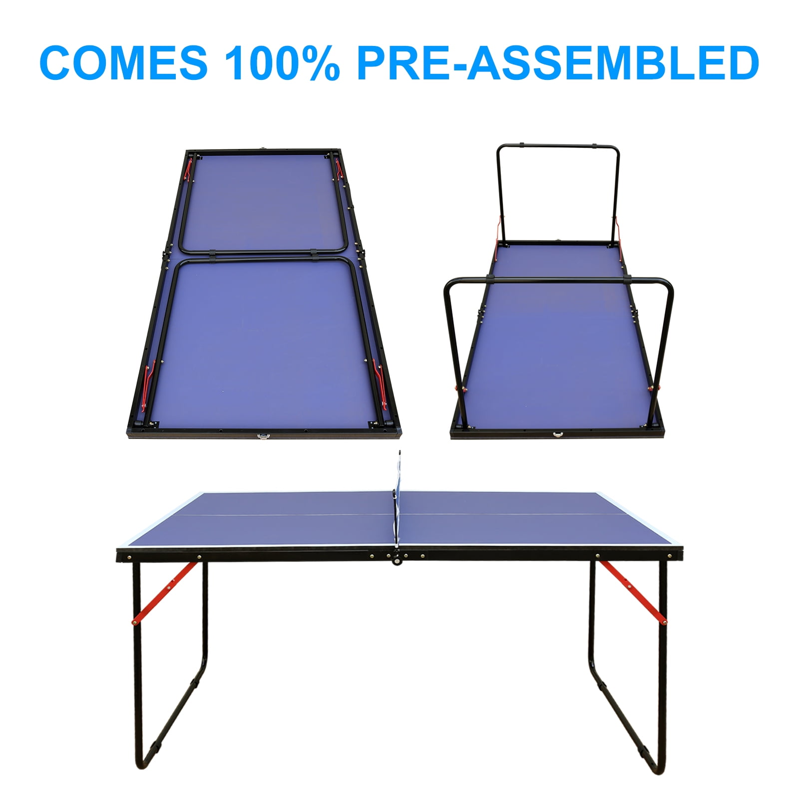 Aukfa 7-Piece Portable Ping Pong Table Set Tennis Game Table for Indoor Outdoor, 54"Blue