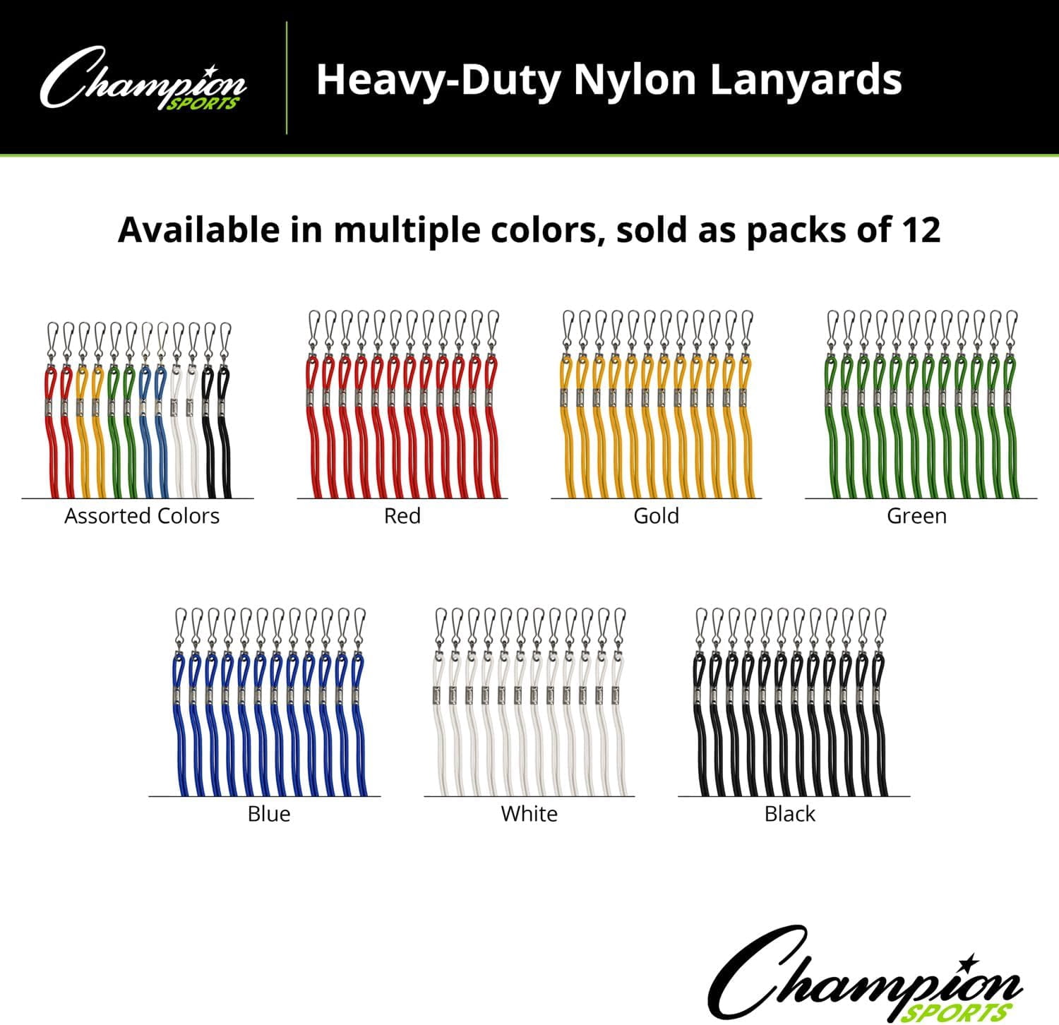 Champion Sports Nylon Lanyards with J-Hook Clip, Gold, Retail Card