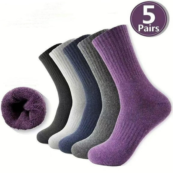 5 Pairs Wool Socks for Women Thermal Warm Winter Socks Crew Boot Socks Size 5-9