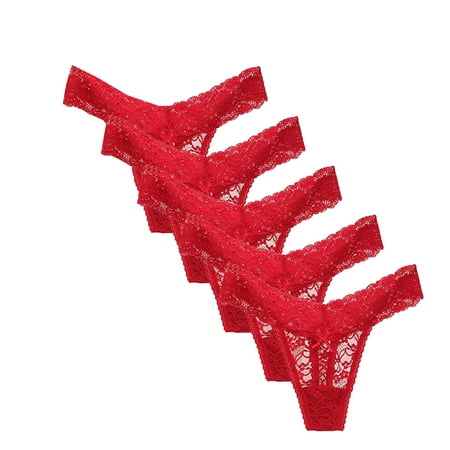 TIHLMK Thong Shapewear for Women Briefs Underwear Clearance Women s Thong String Trousers Pack Lace Soft Lingerie Underwear Pack Of 5 Gifts for Women Red Underwear