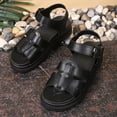 thumbnail image 4 of HomeDM Womens Platform Sandals Open Toe Slip On Buckle Ankle Strap Wedge Casual Summer Beach Sandals, Black Size 9.5, 4 of 9