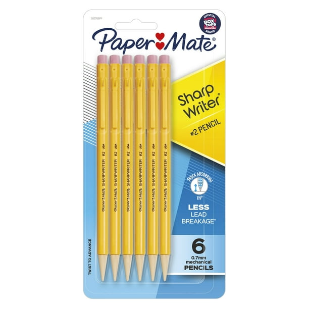 Paper Mate SharpWriter Mechanical Pencils, 0.7mm, HB 2, Yellow, 6