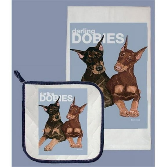 Pipsqueak Productions DP830 Doberman Dish Towel And Pot Holder Set
