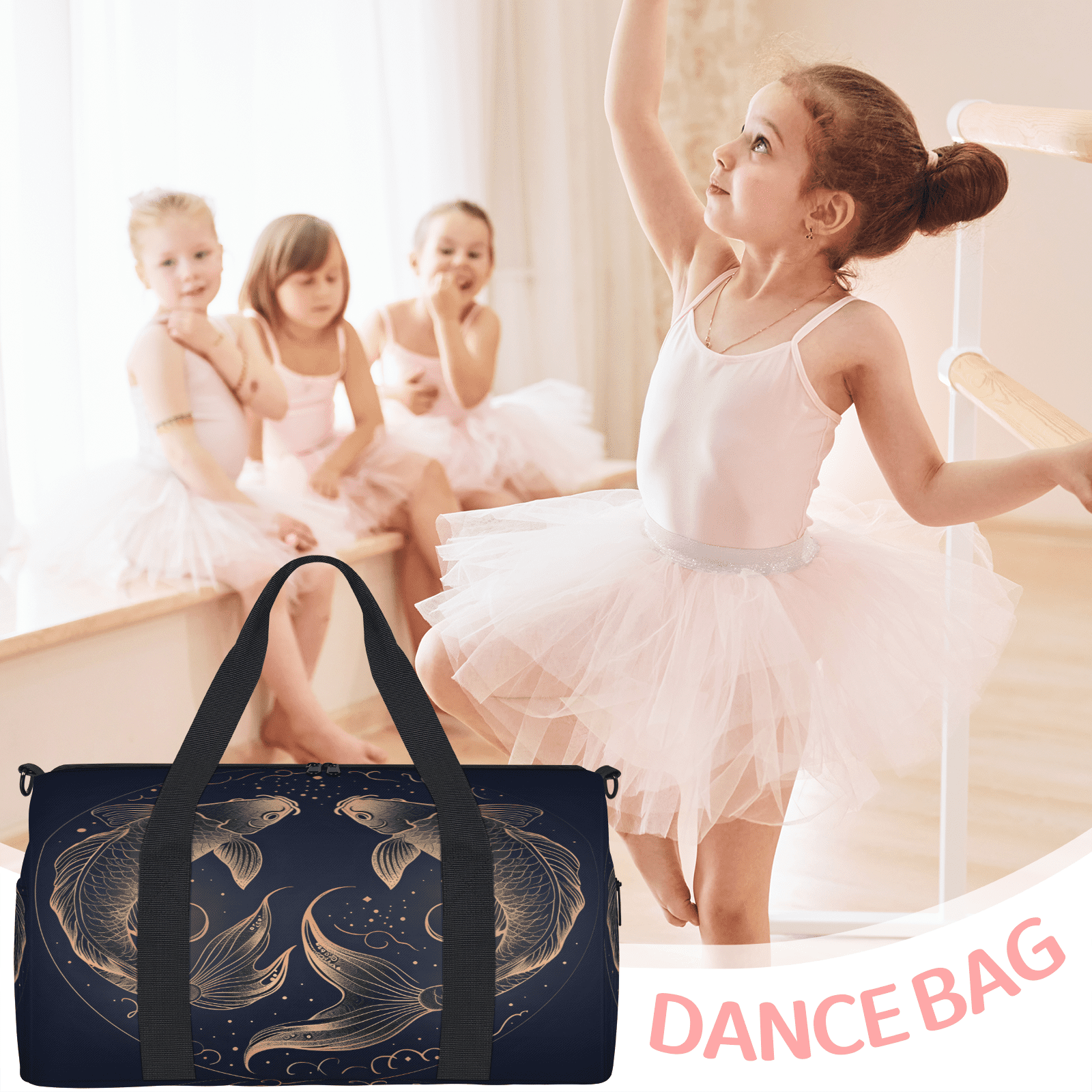 Herdesigns Zodiac Travel Duffle Bag Sports Yoga Weekender Overnight Carry on Workout Bags Lightweight Waterproof Gym Tote Bag for Women Pisces Vintage Fish