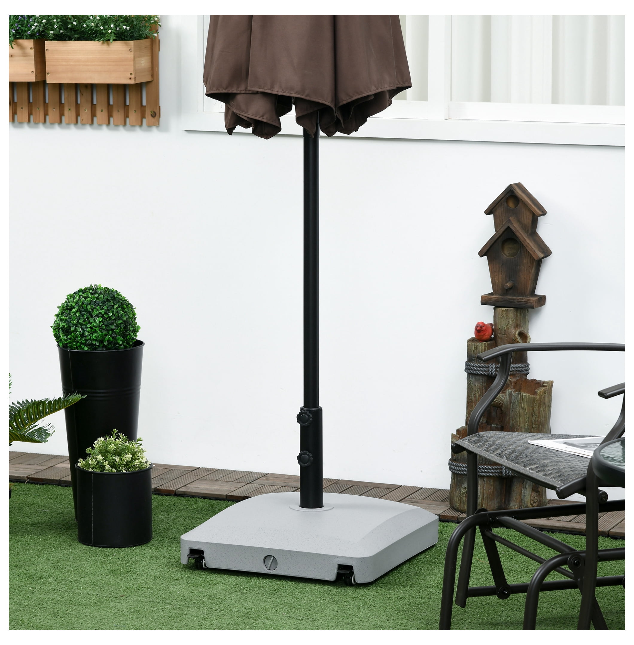 Patio Umbrella Base with Wheels, 53lbs Water or 66lbs Sand Filled, Heavy Duty Outdoor Umbrella Stand Holder, Gray