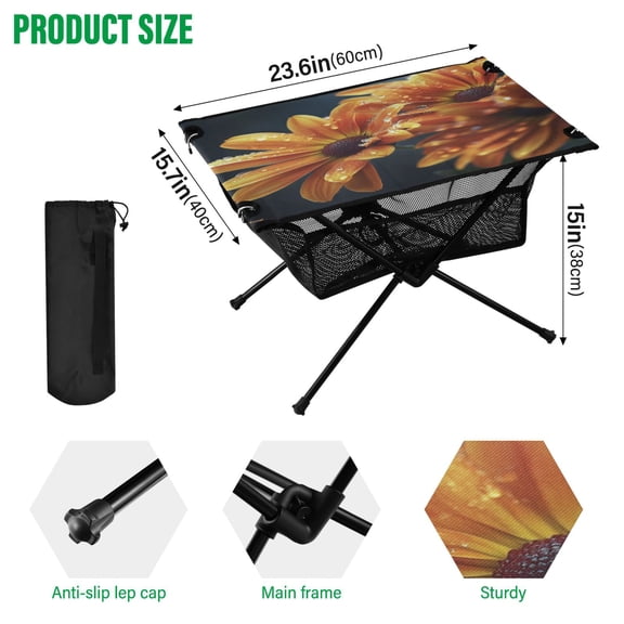 BZSMCE Camping Tables Simple Folding Table Radiant Orange Blossoms Pattern Size:23.6*15.7in