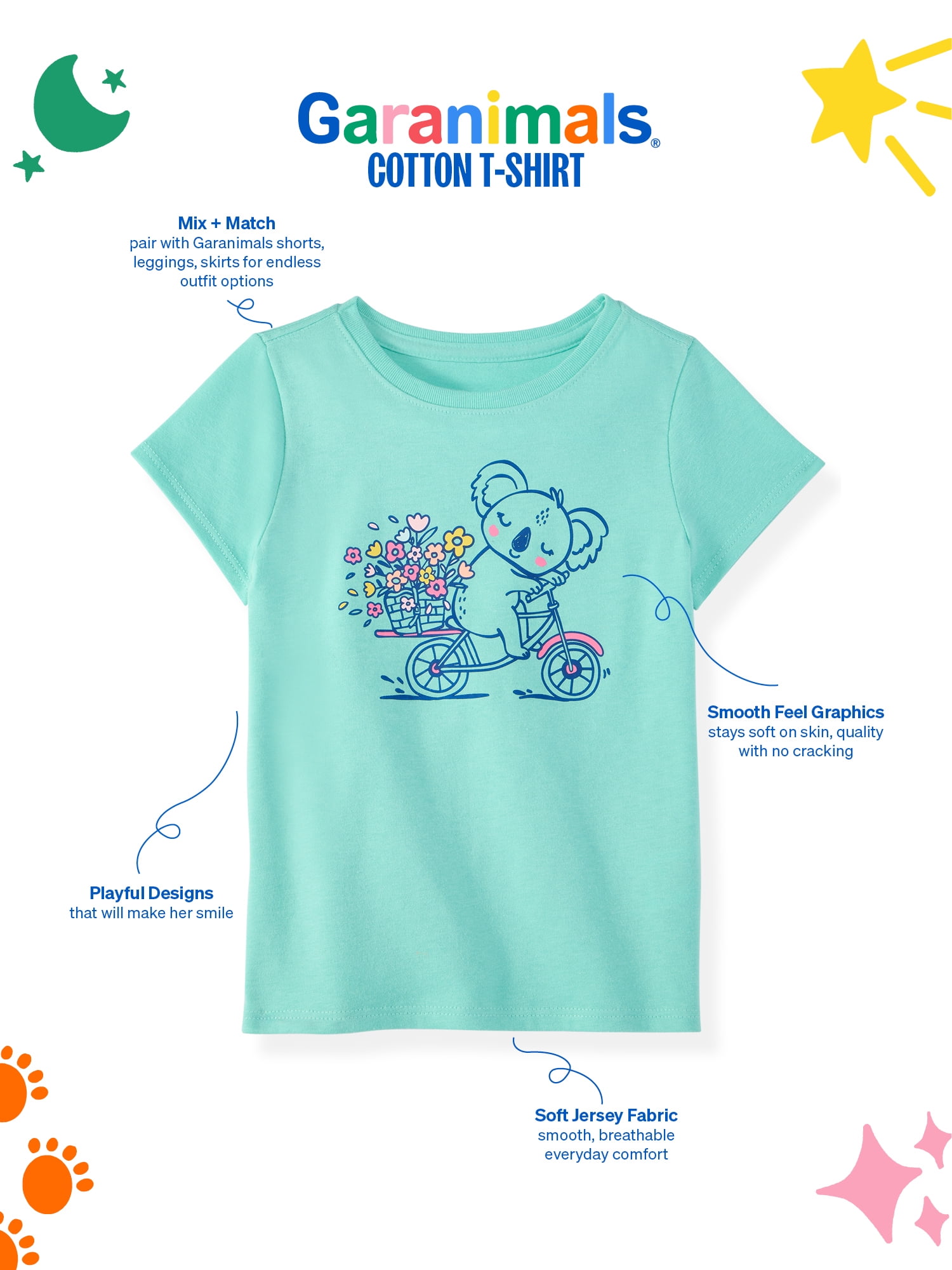 Garanimals Newborn, Baby & Toddler Girl Cotton Short-Sleeve Graphic T-Shirt, Sizes 0-6T