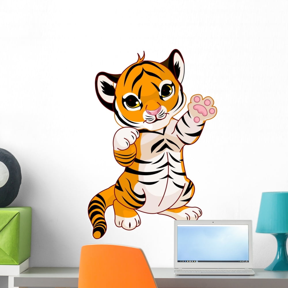 Cute Playful Tiger Cub Wall Decal Sticker by Wallmonkeys Vinyl Peel and